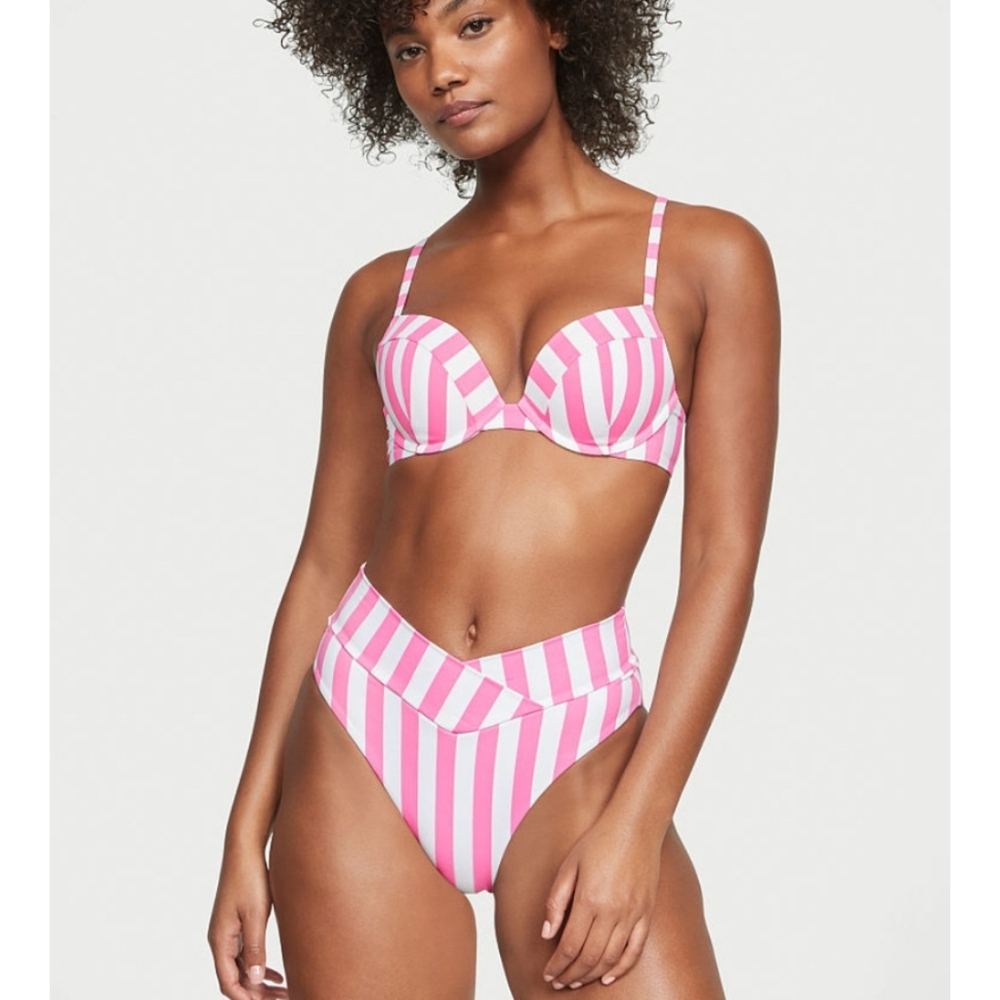 Nwt Victoria Secrer Pink and White Striped Bikini Top 34B